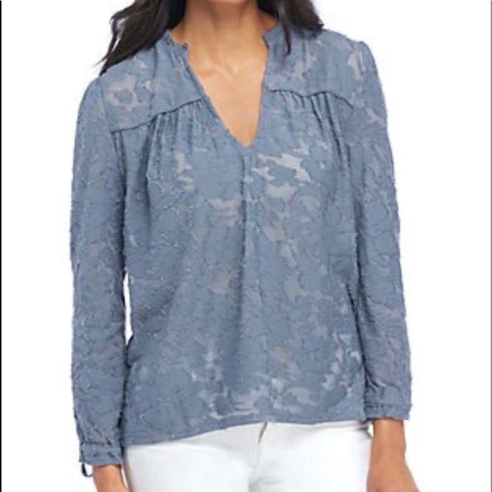 Lucky Brand blue clip jacquard peasant top size L
